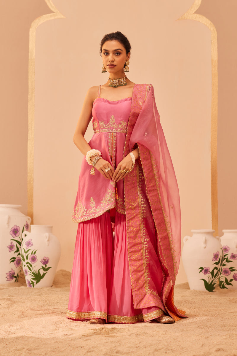 Tahira- Short High-Low Kurta With Garara And Dupatta