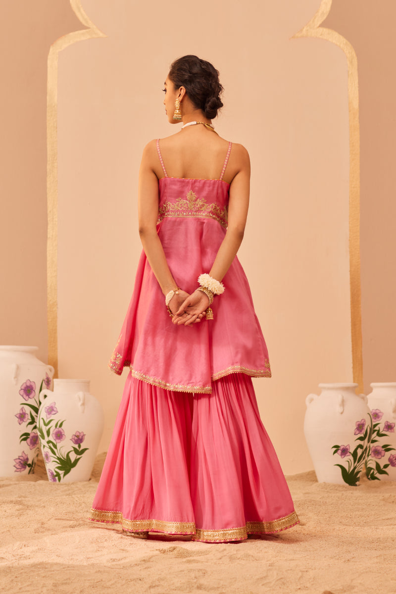 Tahira- Short High-Low Kurta With Garara And Dupatta