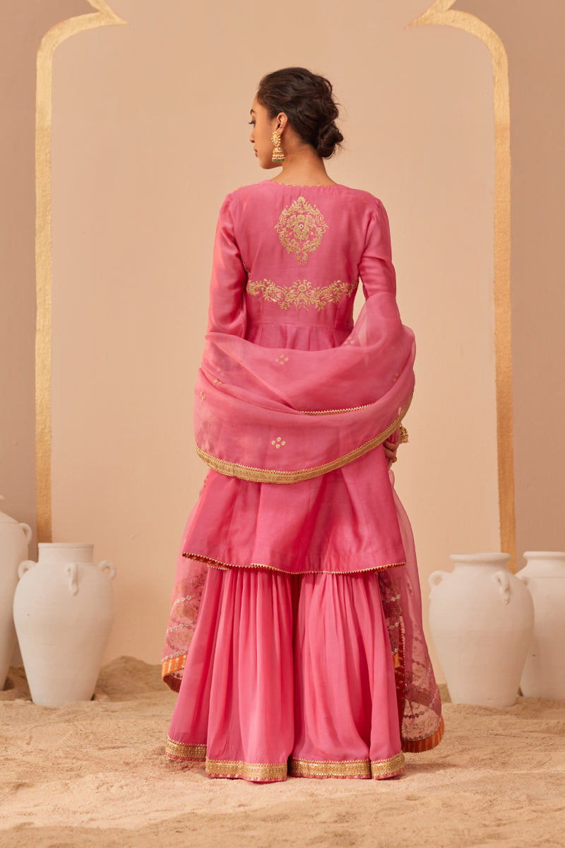 Fatima- Short Peplum Kurta With Garara And Dupatta