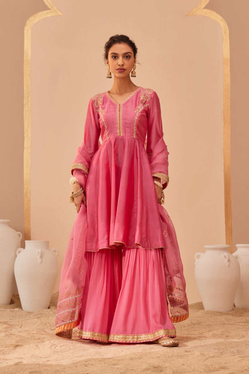 Fatima- Short Peplum Kurta With Garara And Dupatta