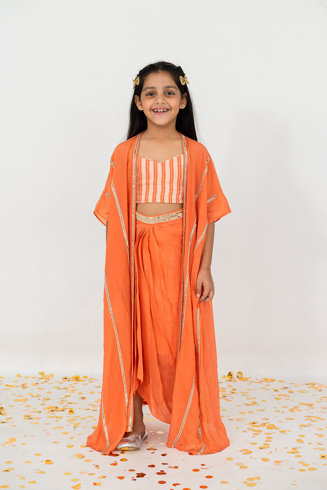 ORANGE COWL SKIRT SET