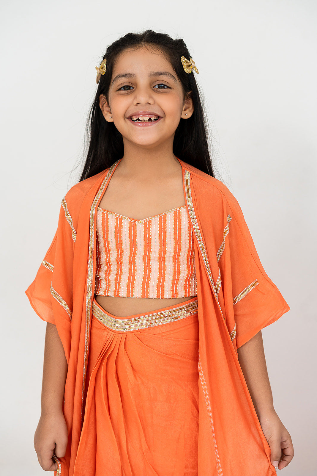 ORANGE COWL SKIRT SET