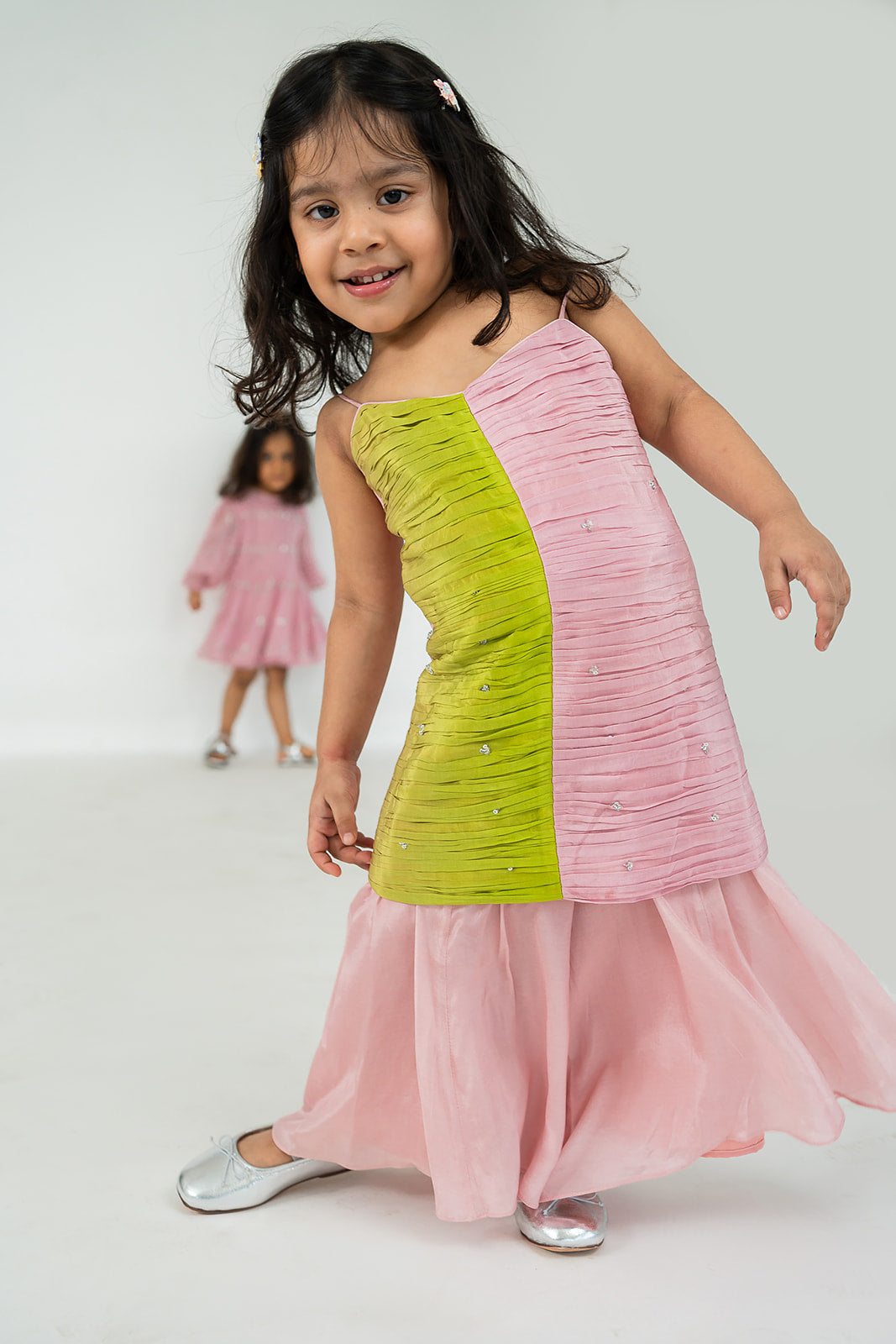 TWO TONE RUCHED KURTA SET