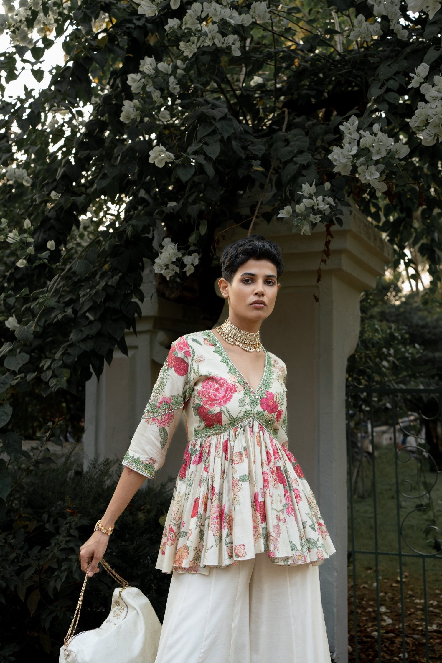 Leave Floral Petal Peplum Set