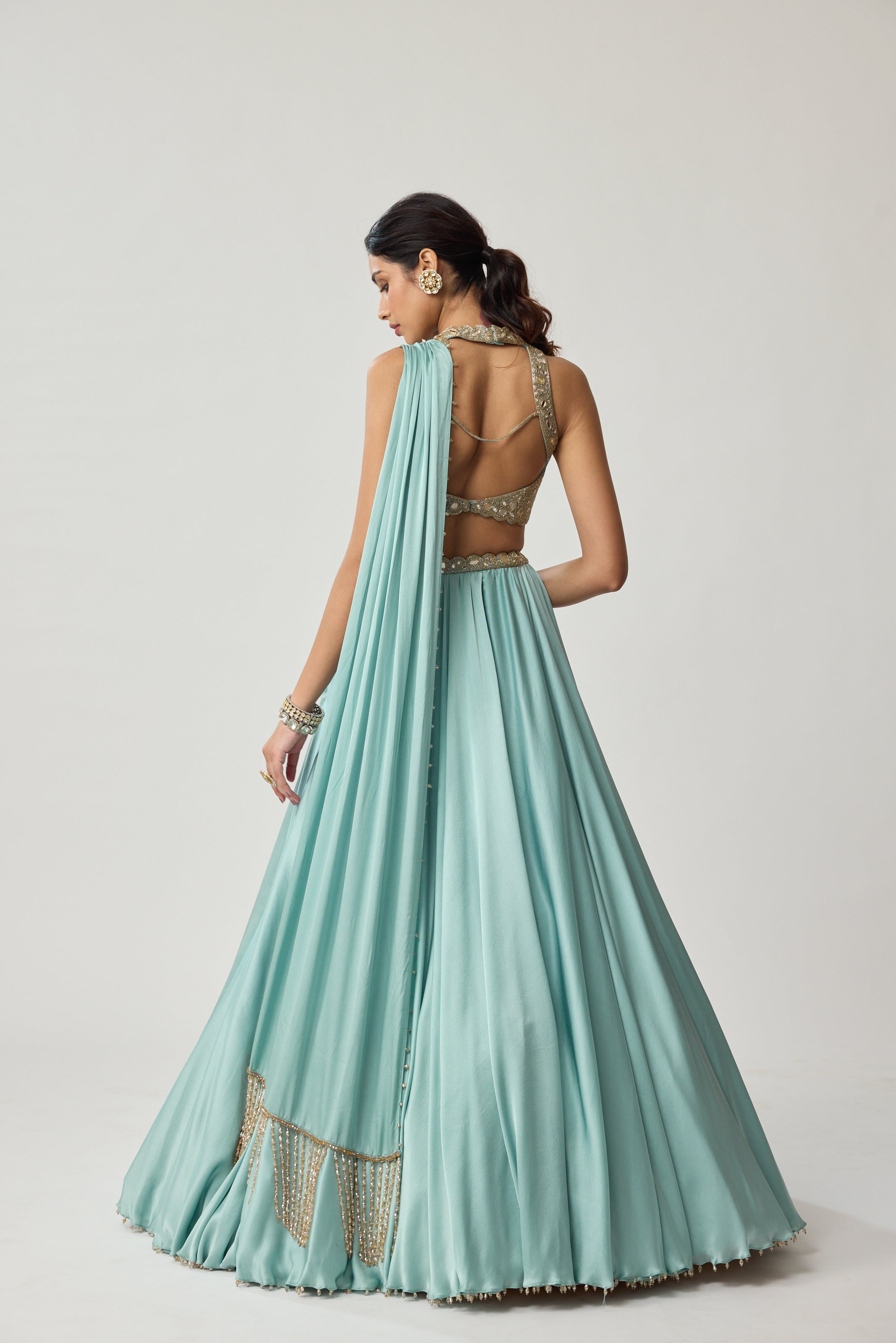 Powder Blue Mirror Satin skirt Set