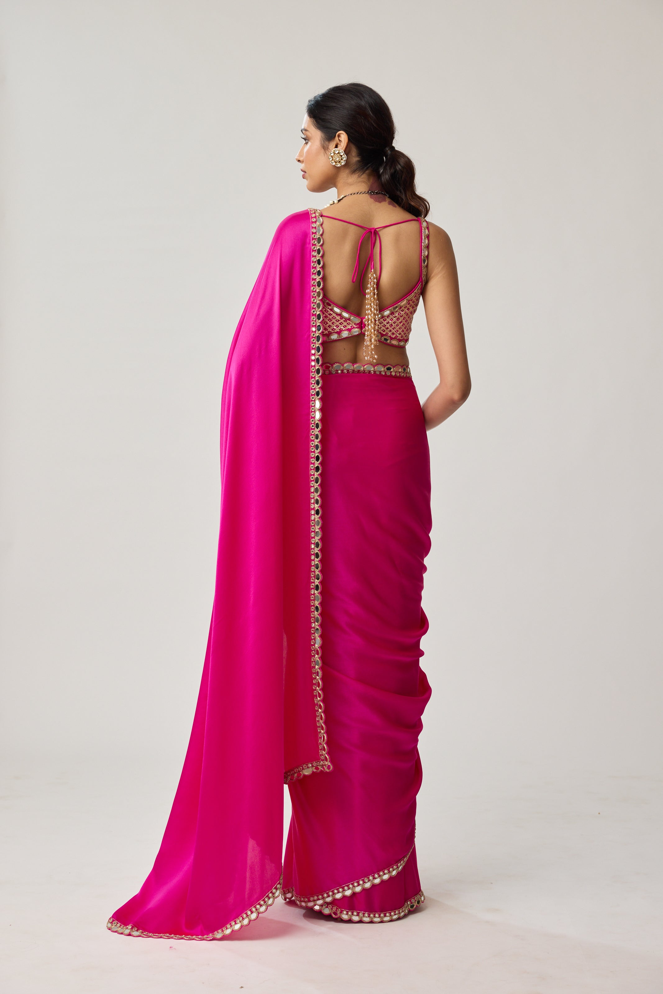 Fuchsia Pink Gota Mirror Saree Set