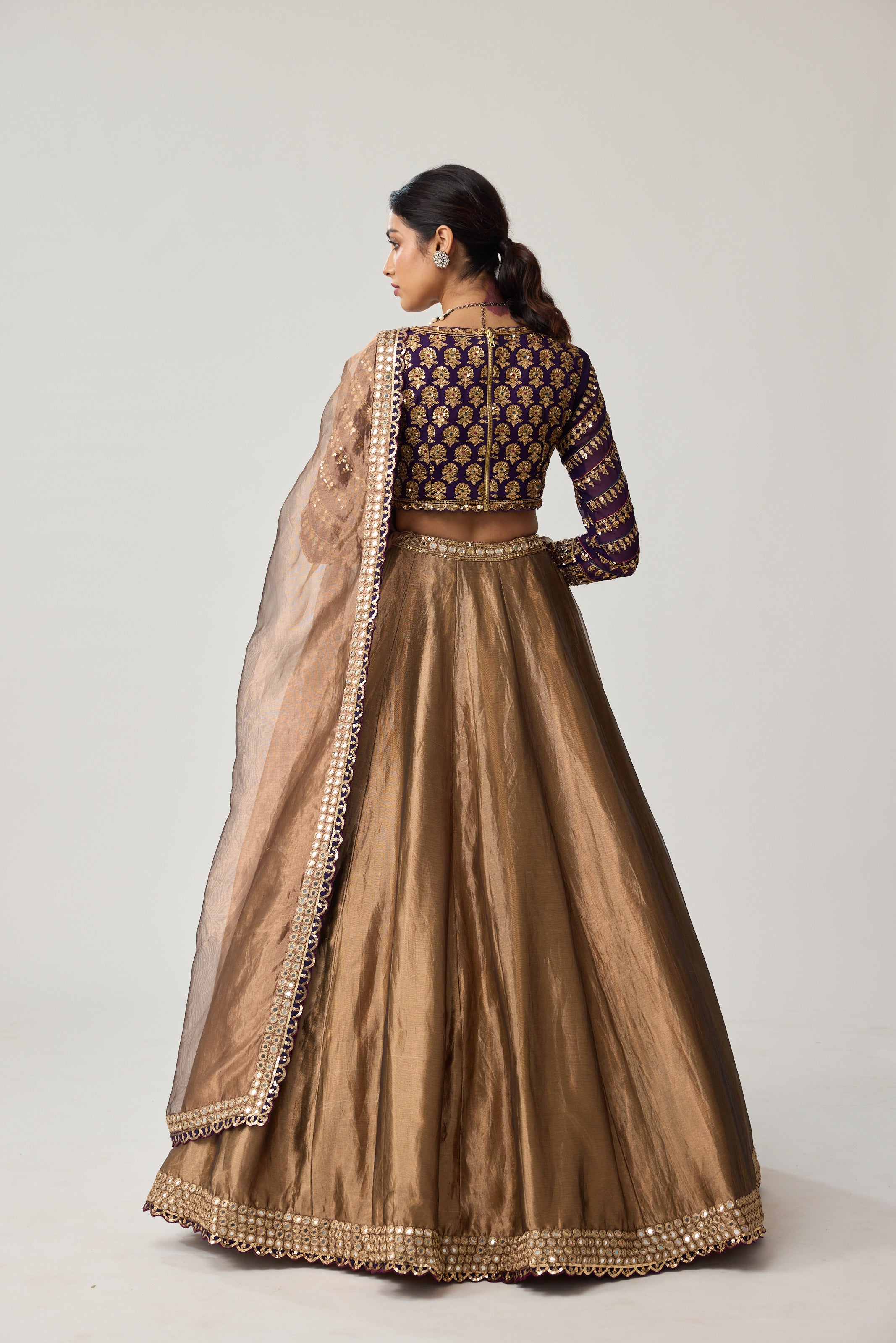Copper Tissue Mughal Motif Lehenga Set