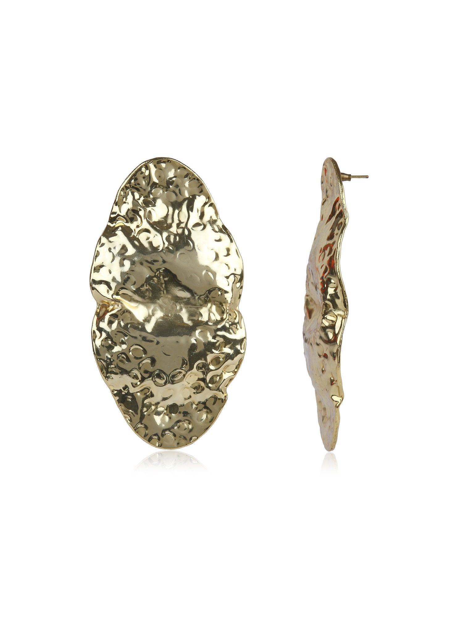 Beaten Oval Gold Earring