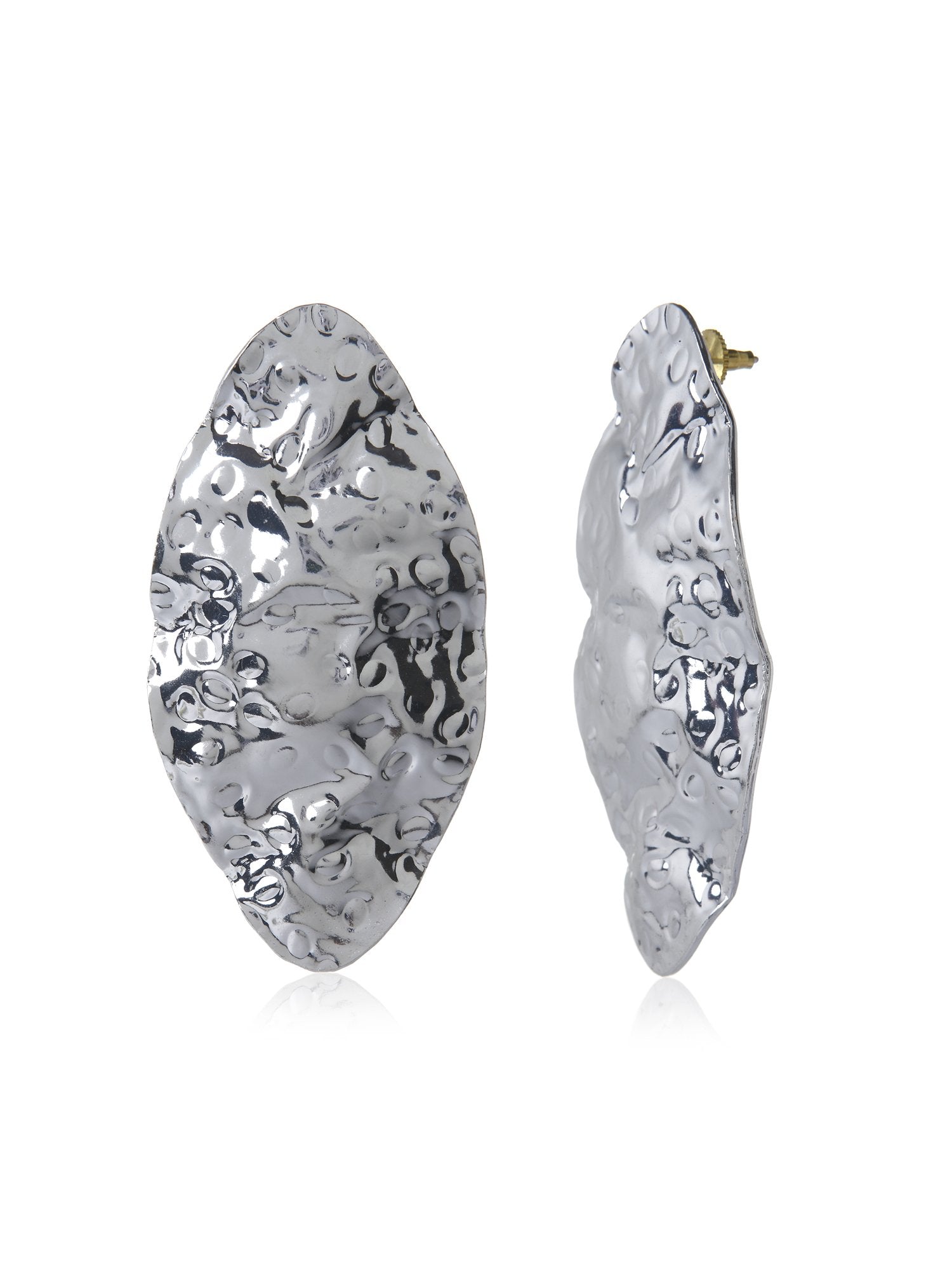 Beaten Oval Silver Earring