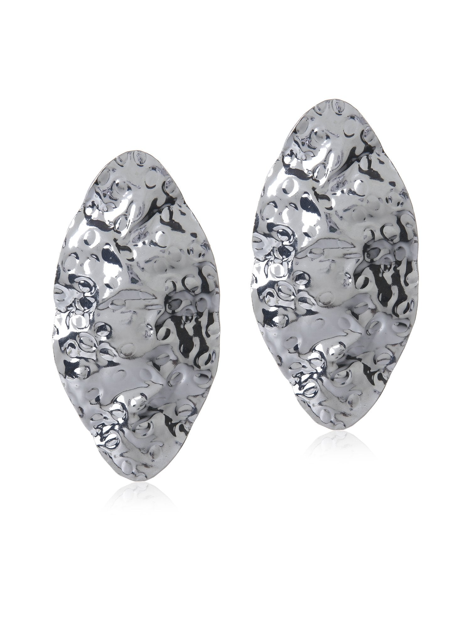 Beaten Oval Silver Earring