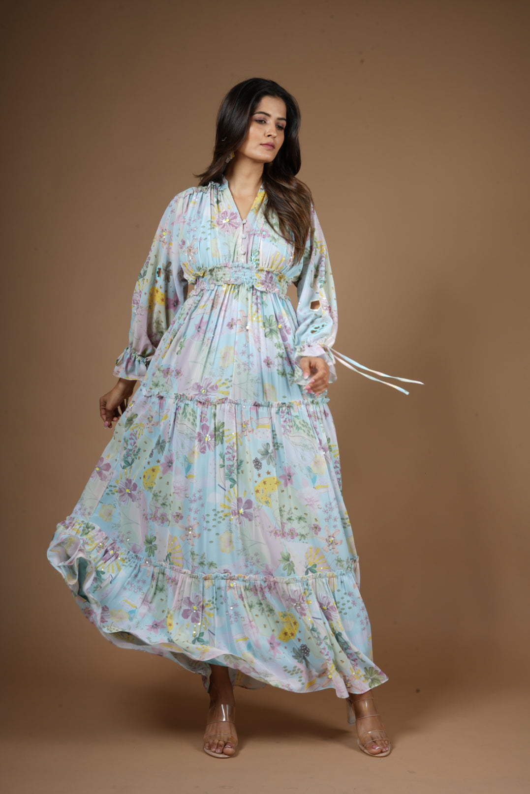 Blue Georgette Printed Dress