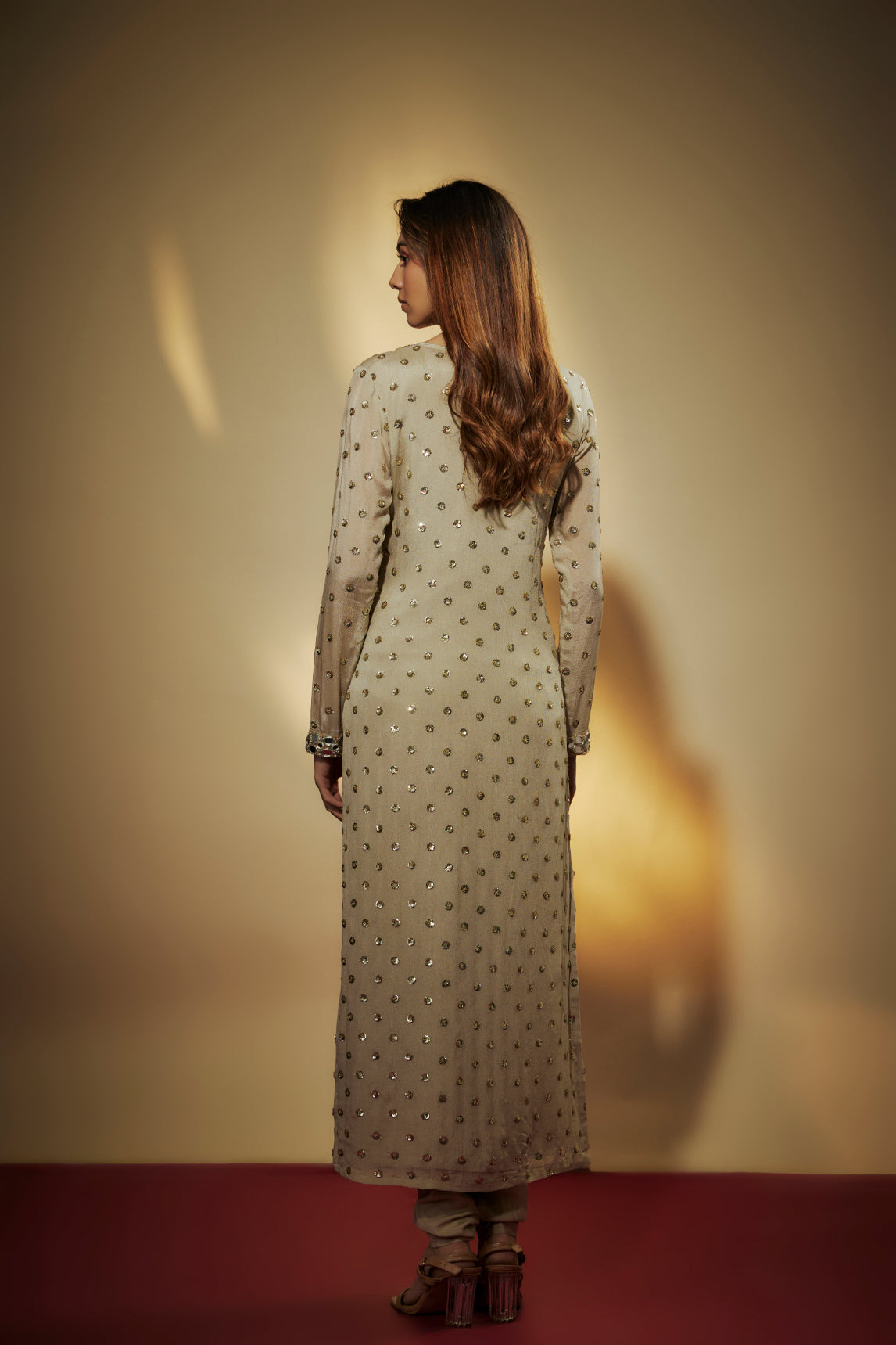 Grey Viscose Mirror Embroidered Kurta Set