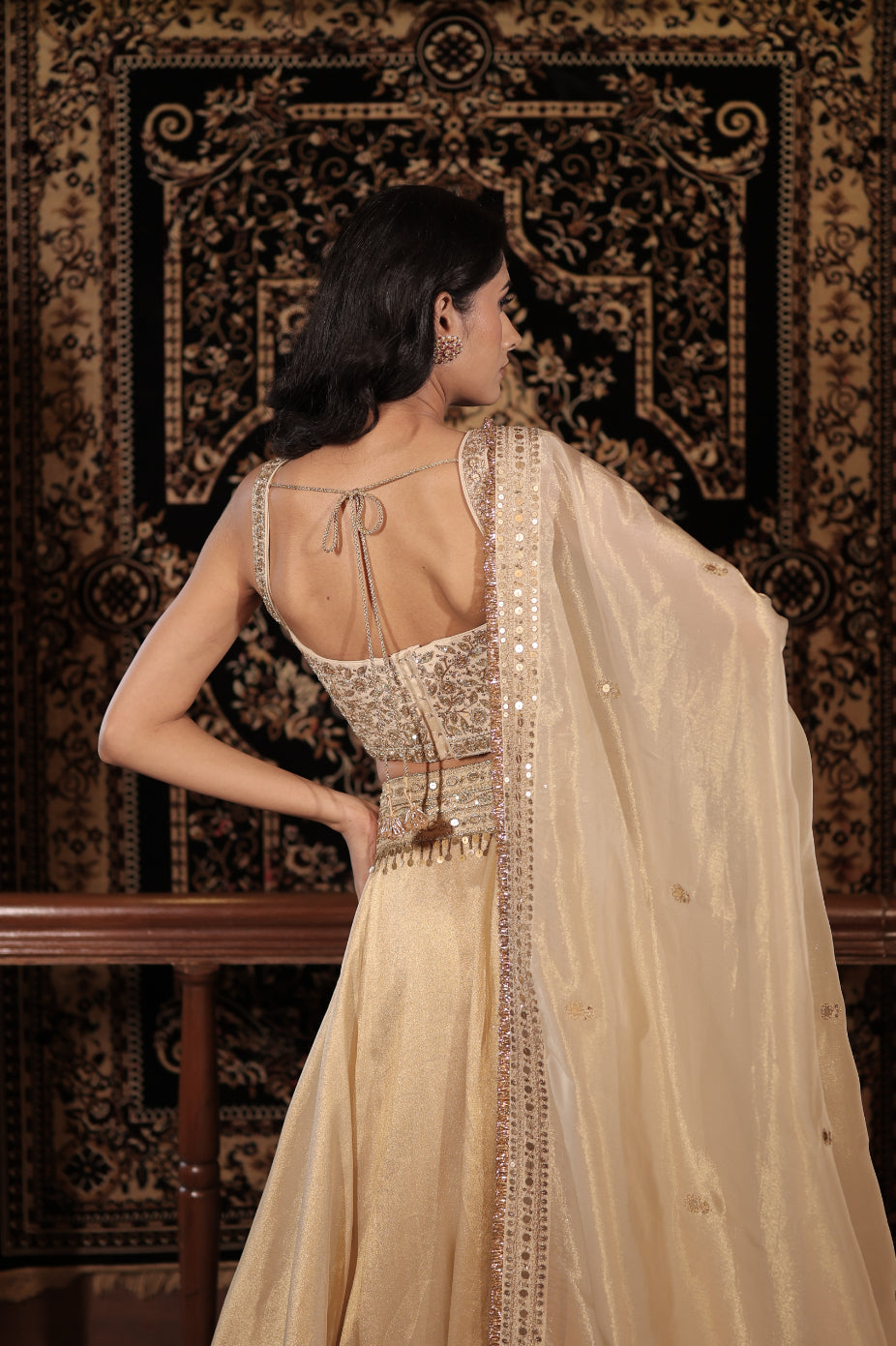 Ivory & Gold Flat Silk Zardosi Embroidered Lehenga Set