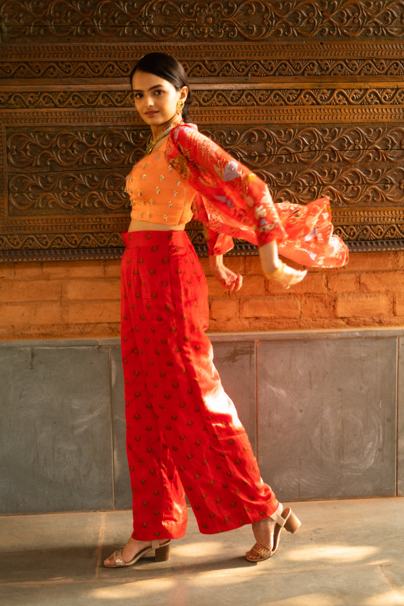 Red Printed Pant Set