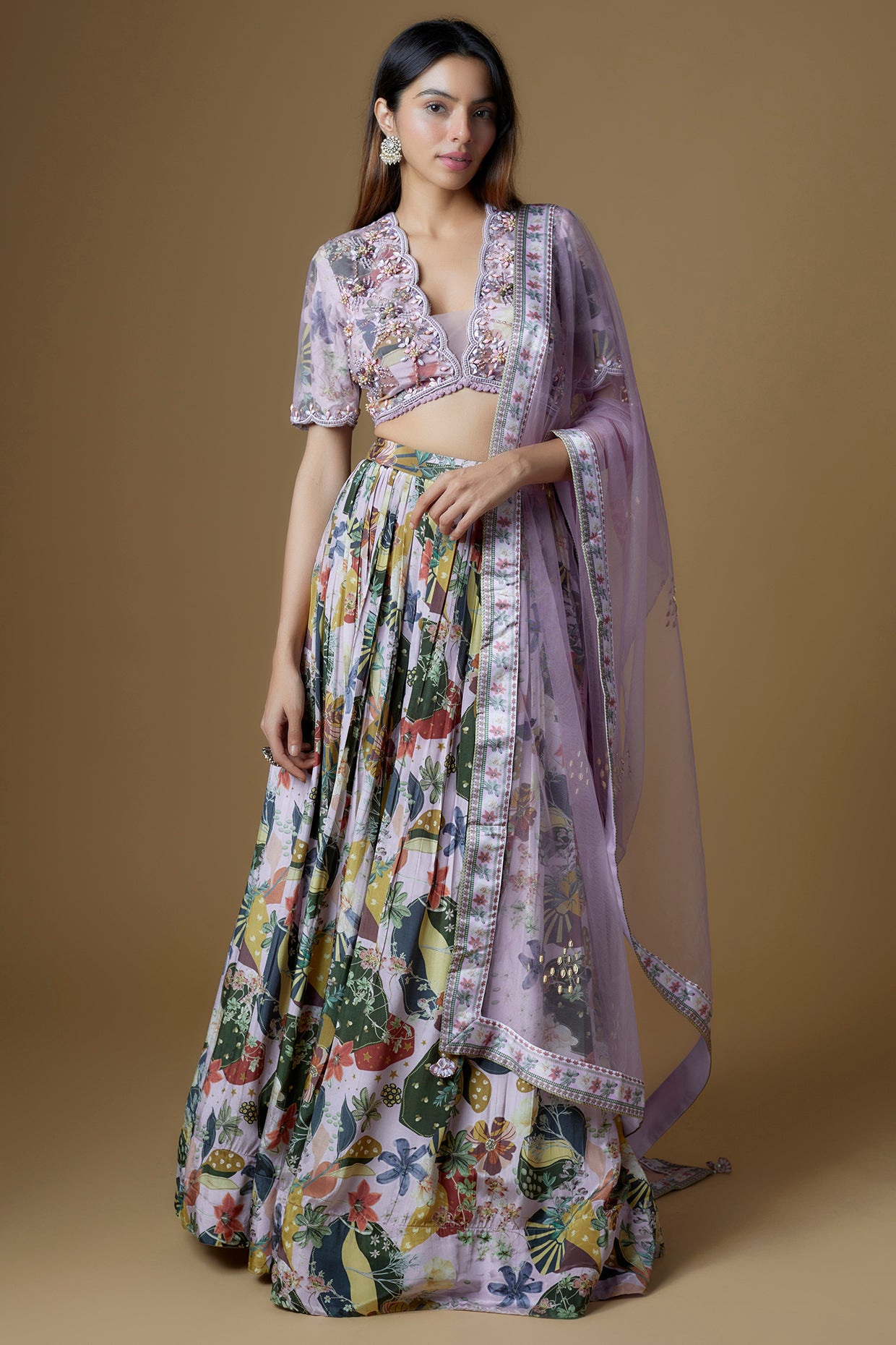 Lilac Viscose Embroidered Bustier