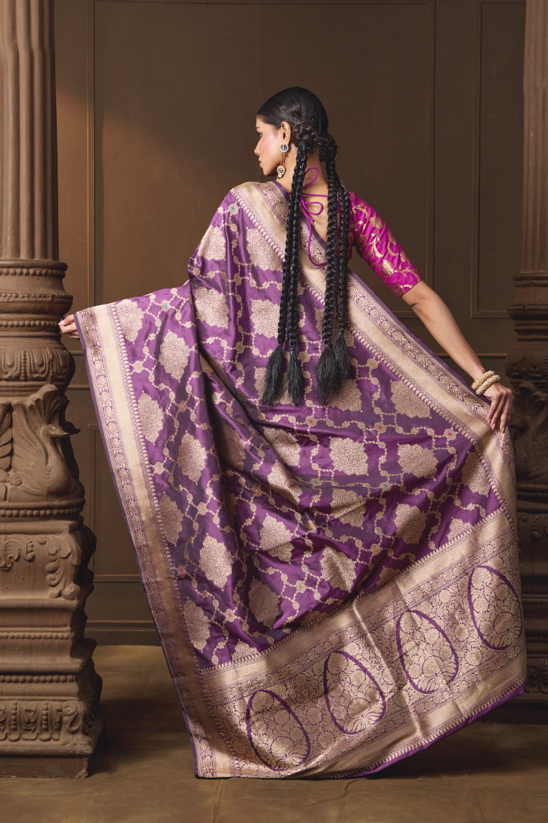 Purple Banarsi Kadhua Silk Saree