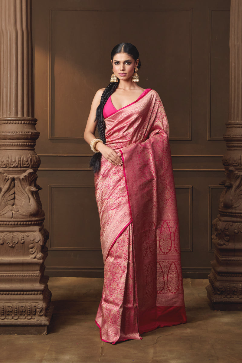 Pink Forest Banarsi Silk Saree