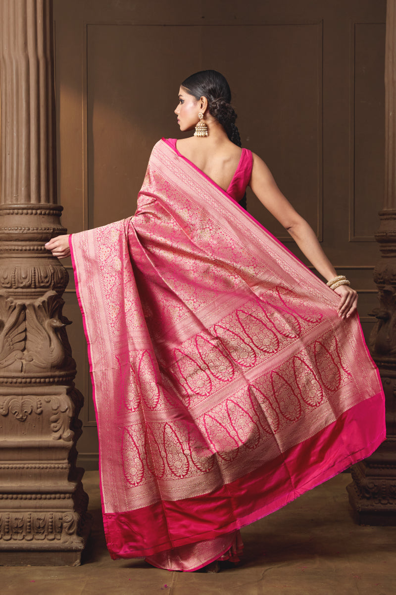 Pink Forest Banarsi Silk Saree