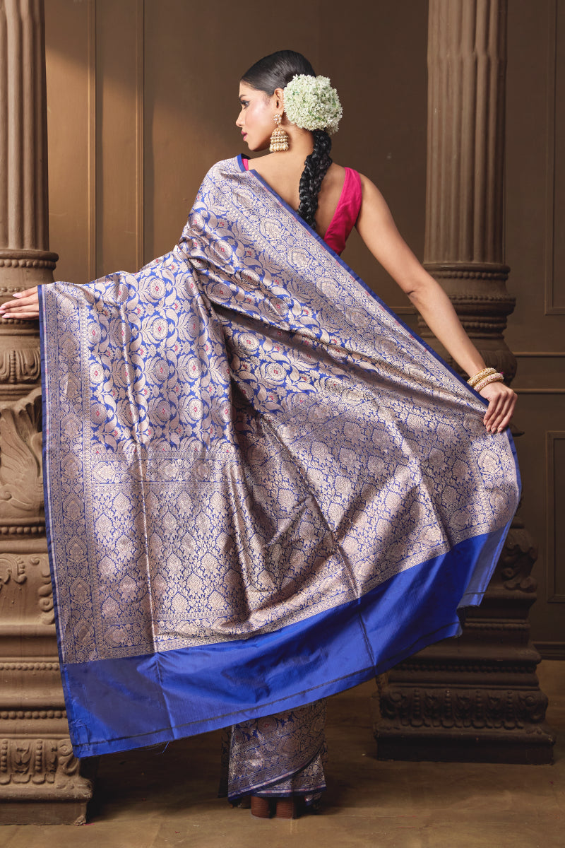Blue Banarsi Silk Woven Meenakari Saree