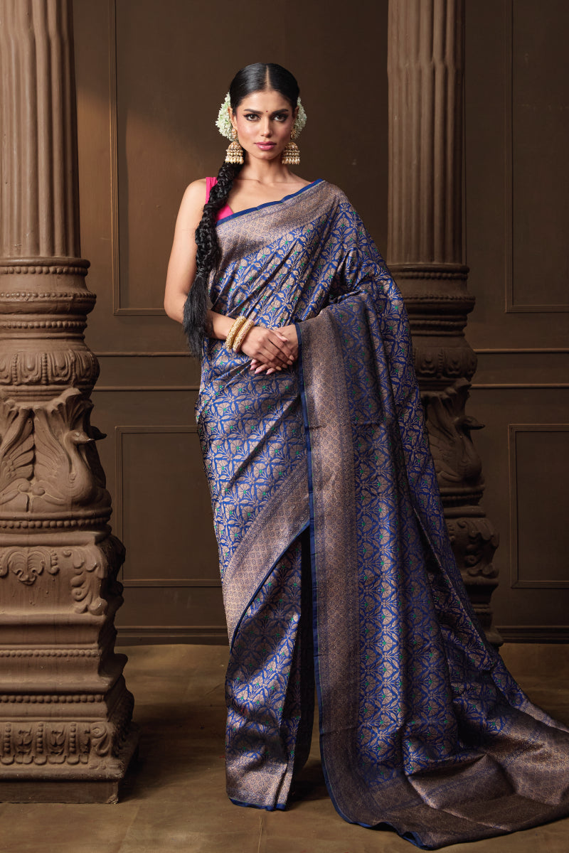 Blue Brocade Meenakari Saree