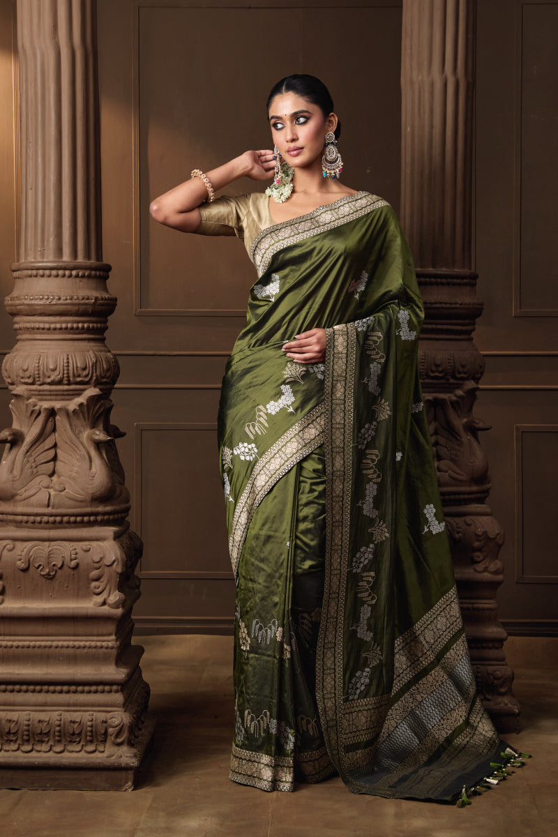 Green Banarsi Silk Zari Kadhua Saree