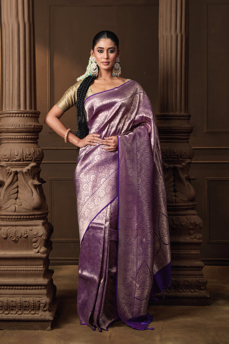Purple Brocade Silk Saree