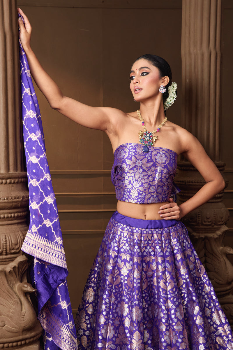 Purple Banarsi Silk Lehenga
