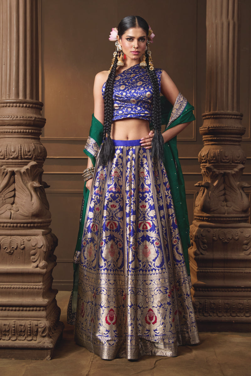 Blue Meenakari Banarsi Silk Lehenga