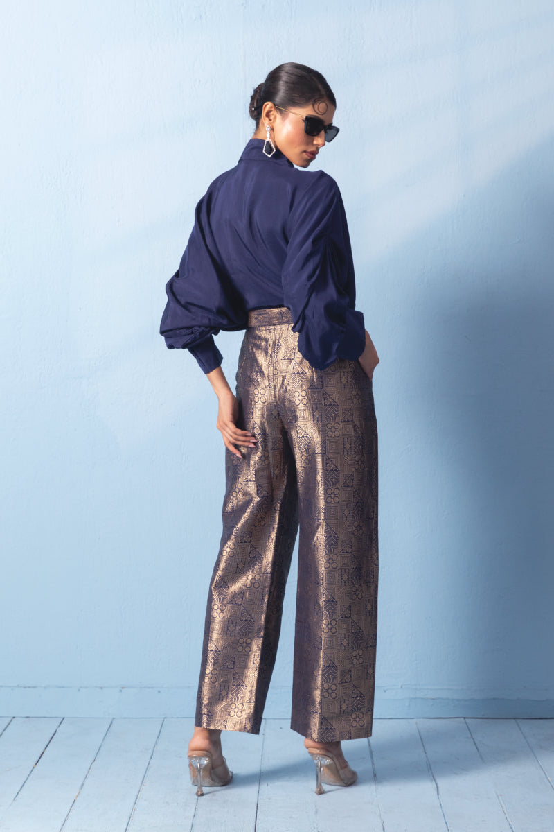 Blue Silk Shirt With Brocade Pant