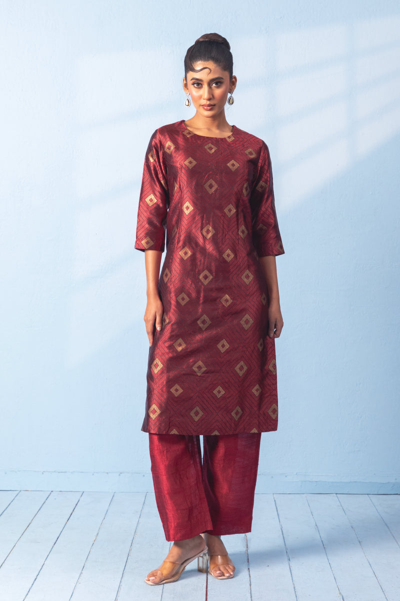 Tanchoi Kurta With Raw Silk Pant