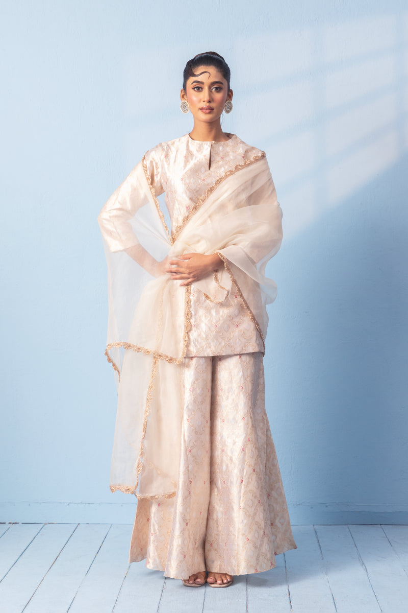 White Summer Silk Sharara Set