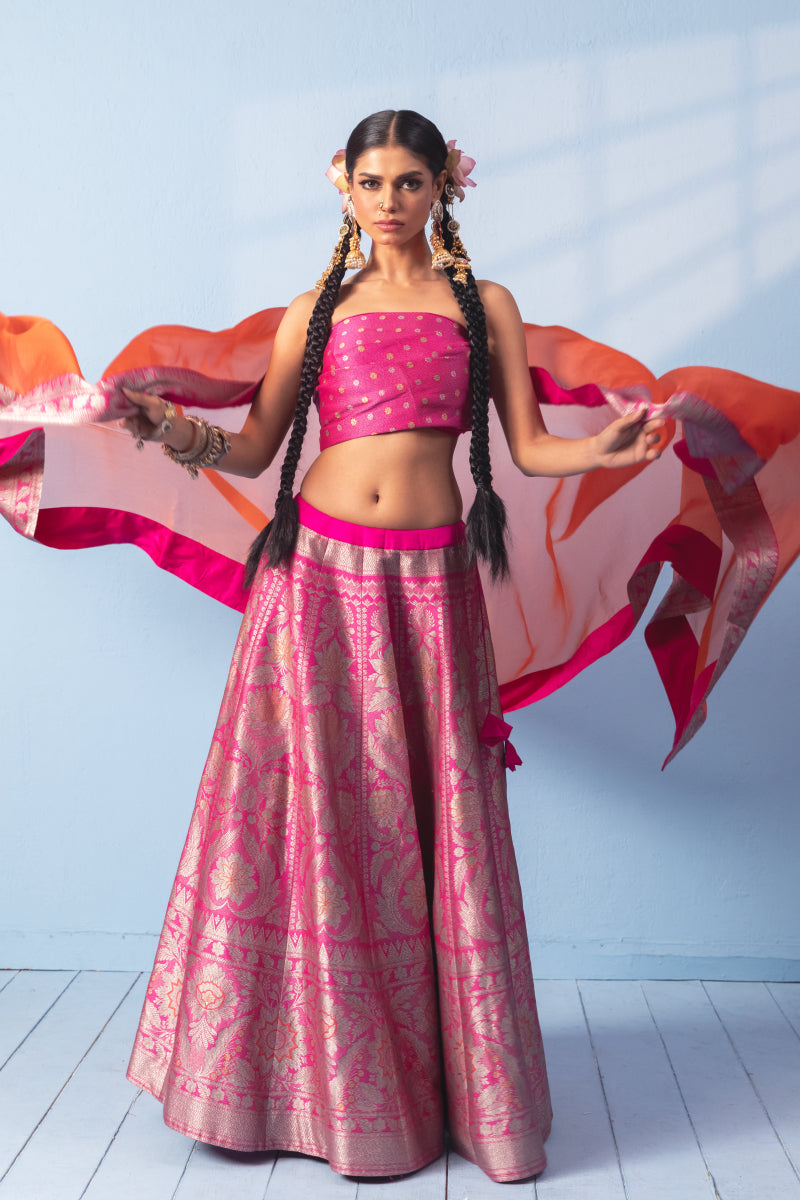 Pink Meenakari Banarsi Silk Lehenga