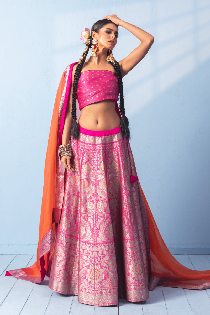 Pink Meenakari Banarsi Silk Lehenga