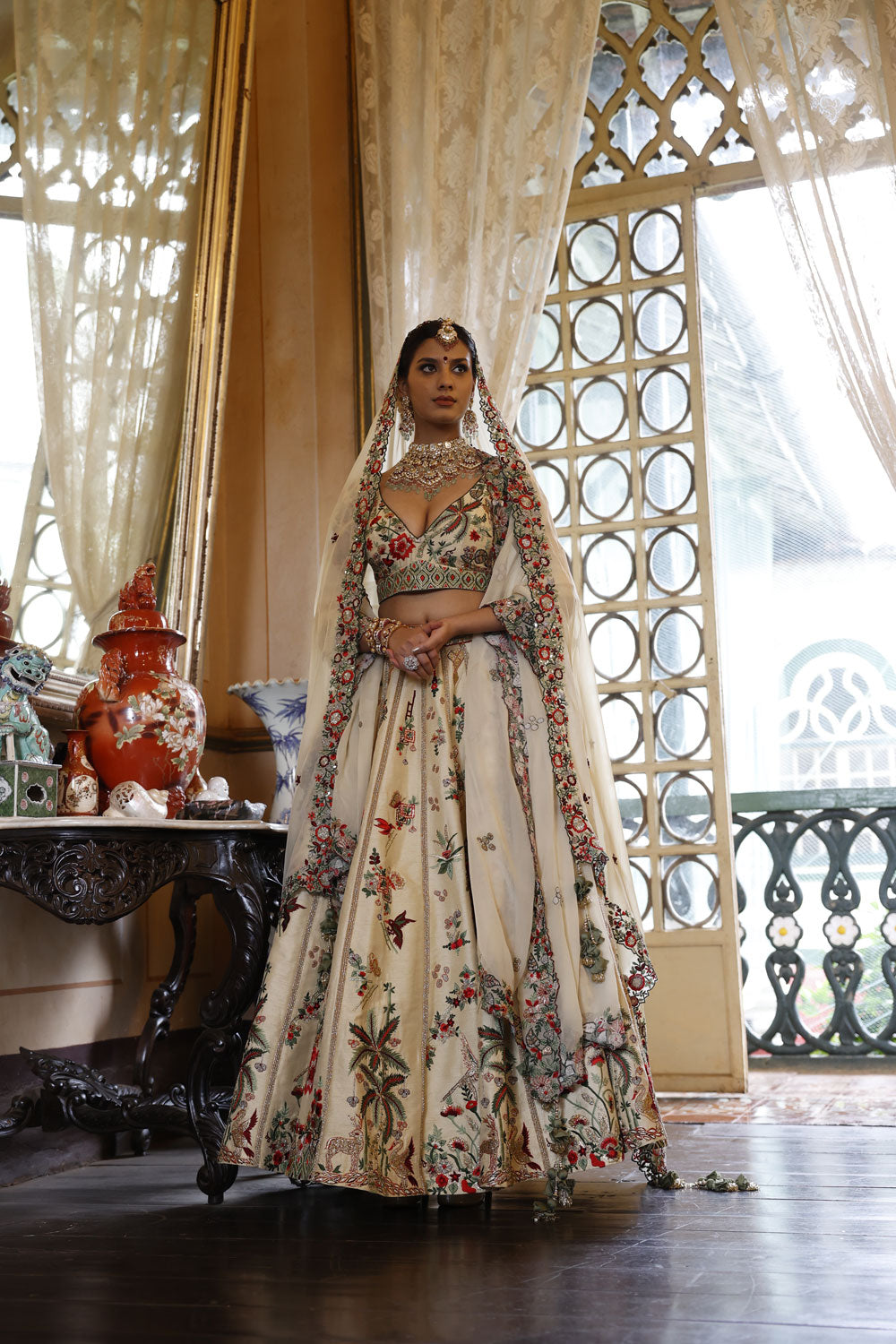 Ivory Lehenga, Choli and Dupatta