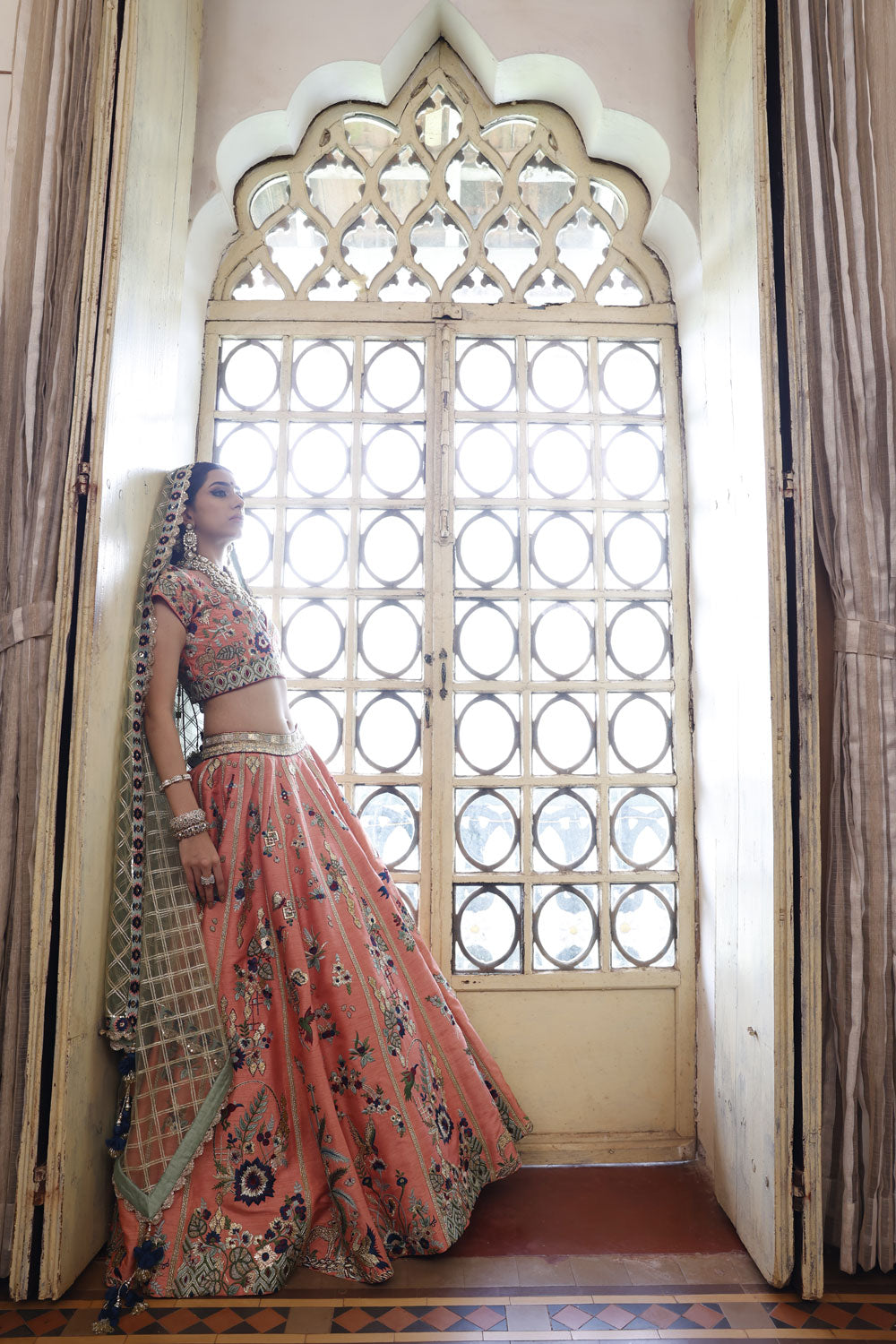 Peach Lehenga, Choli and Dupatta