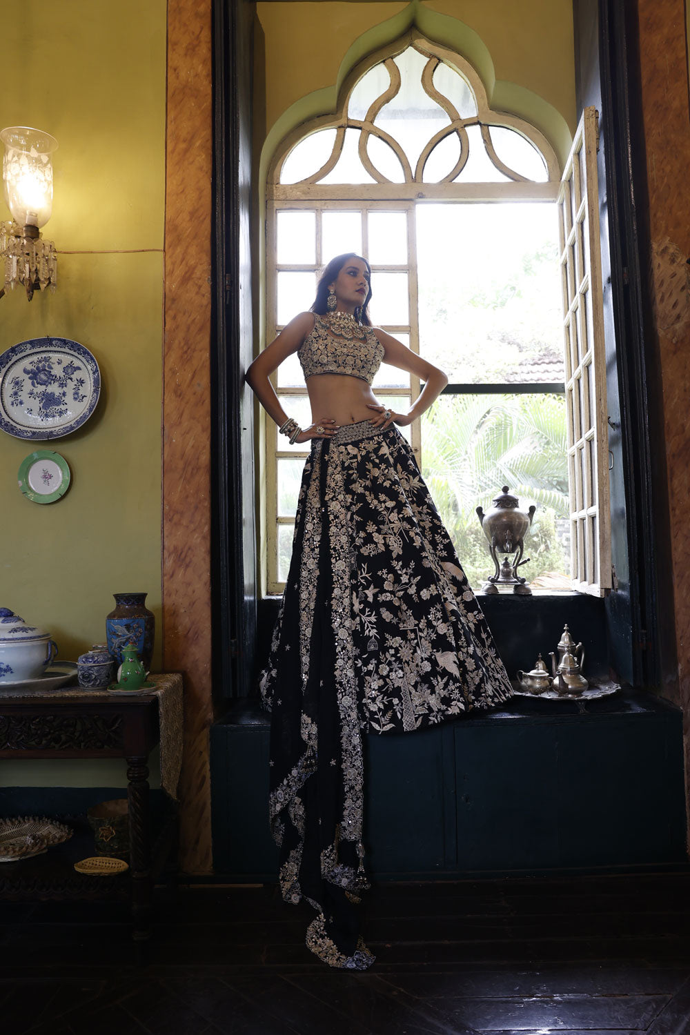 Black Lehenga with Sleevesless Choli and Dupatta