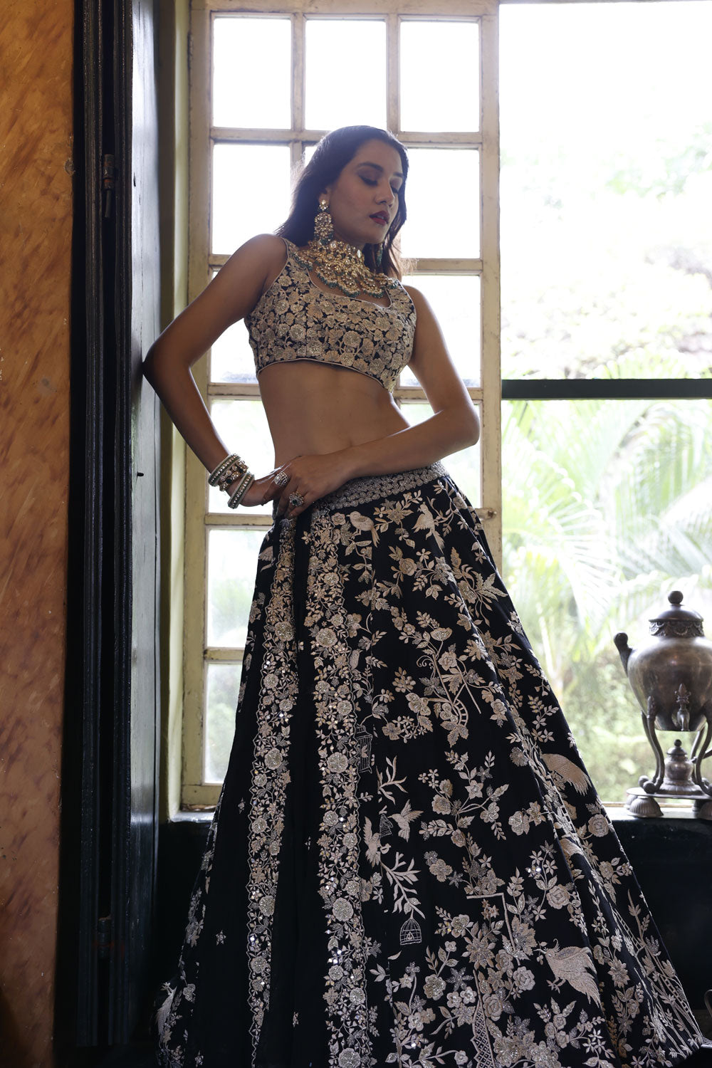 Black Lehenga with Sleevesless Choli and Dupatta