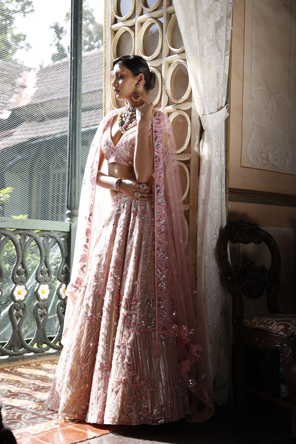 Pink Lehenga with Choli and Dupatta