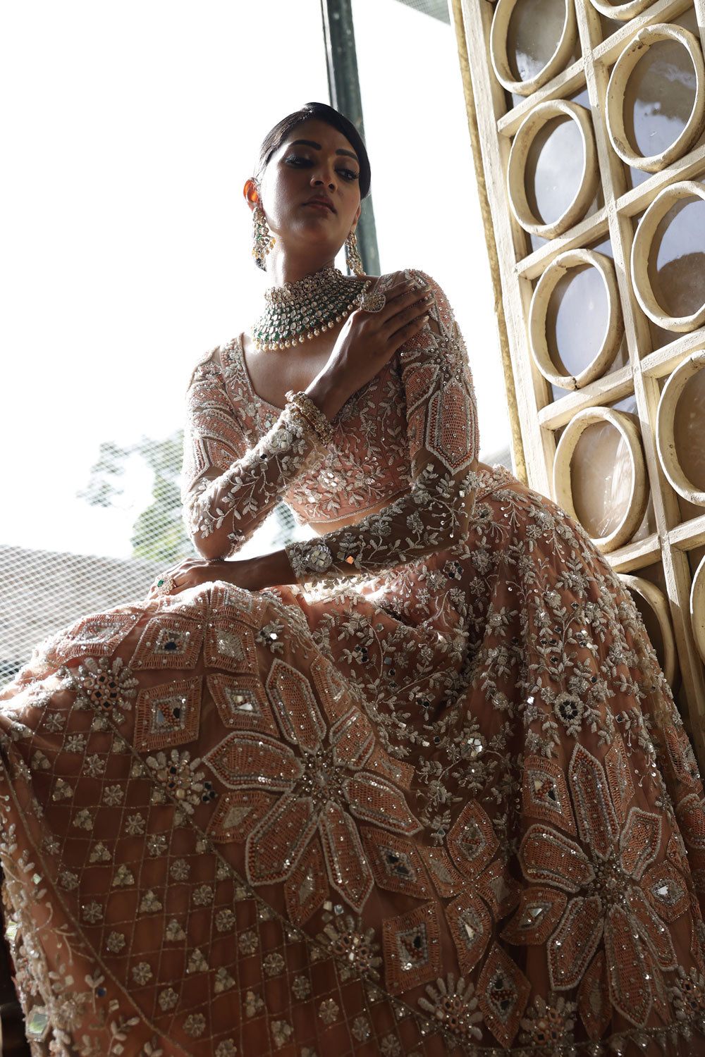 Beige and Light Pink Lehenga and Choli with Beige Dupatta