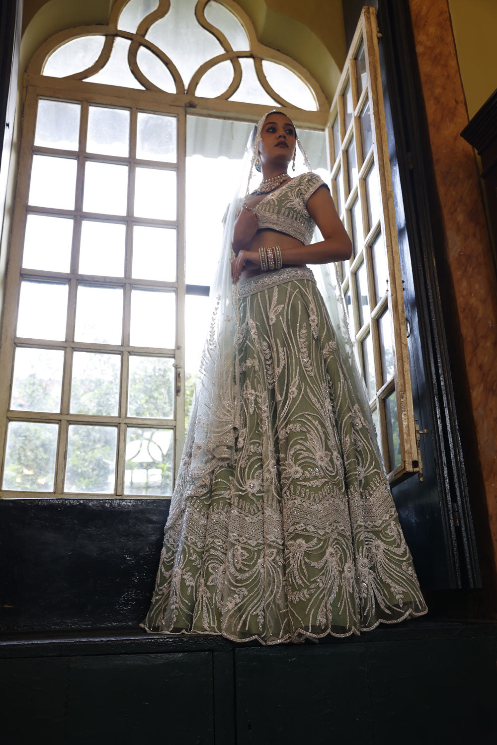 Sage Lehenga, Choli and Dupatta