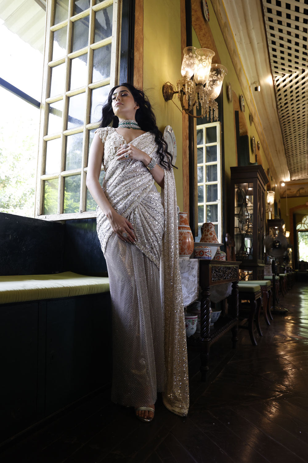 Ivory Knotted Saree and Choli