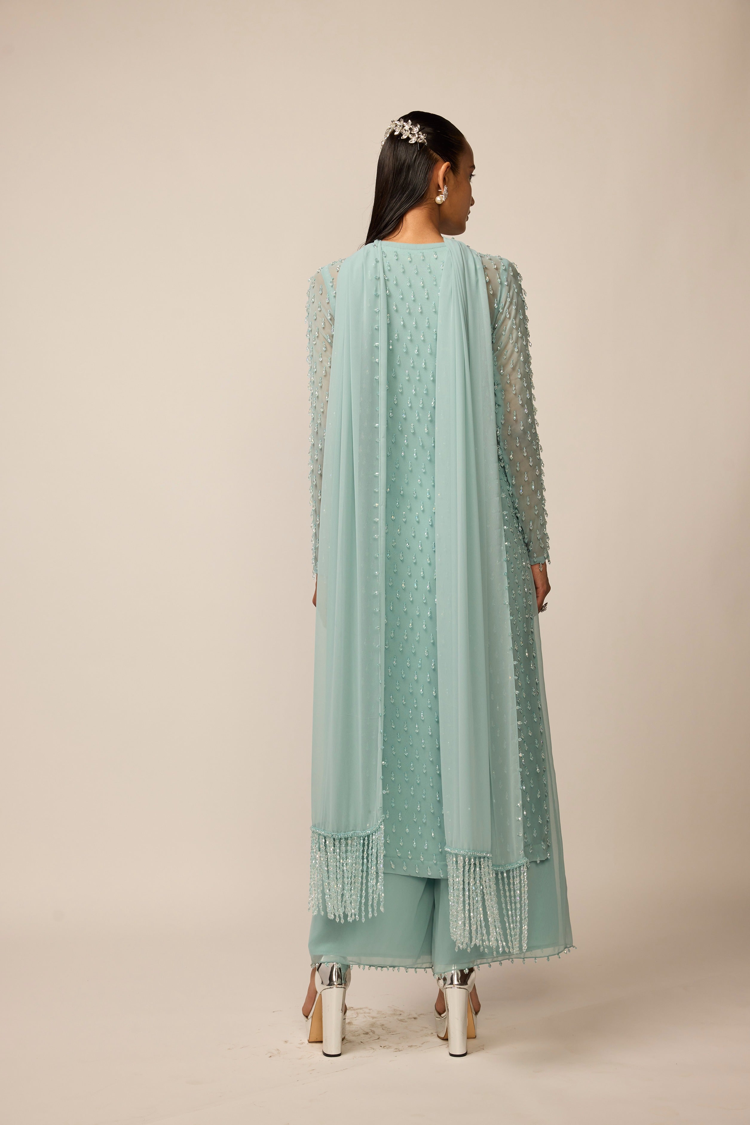 Powder Blue Pearl Drop Kurta Set