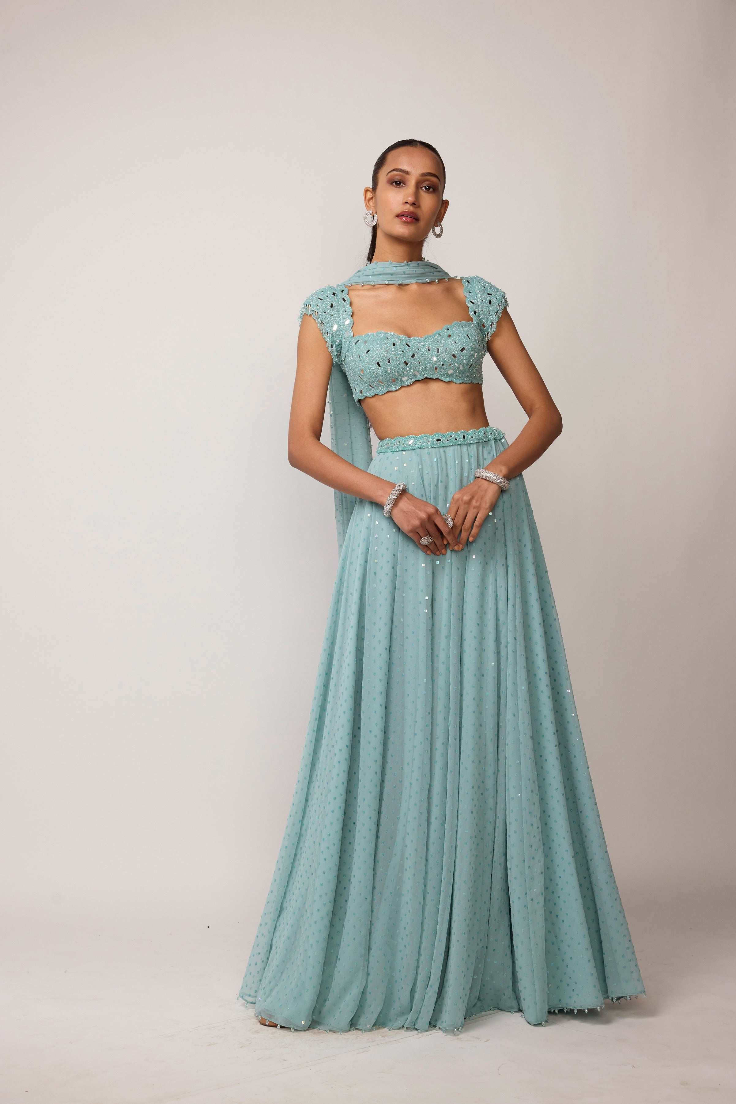 Powder Blue Geogette Skirt Set