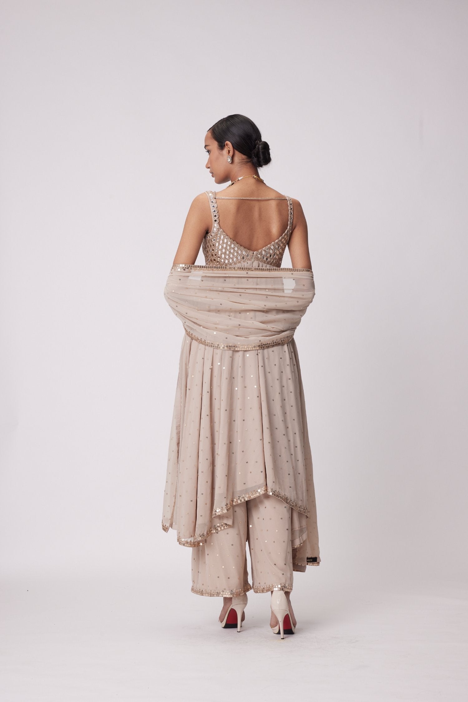 Light Beige High Low Kurta Set