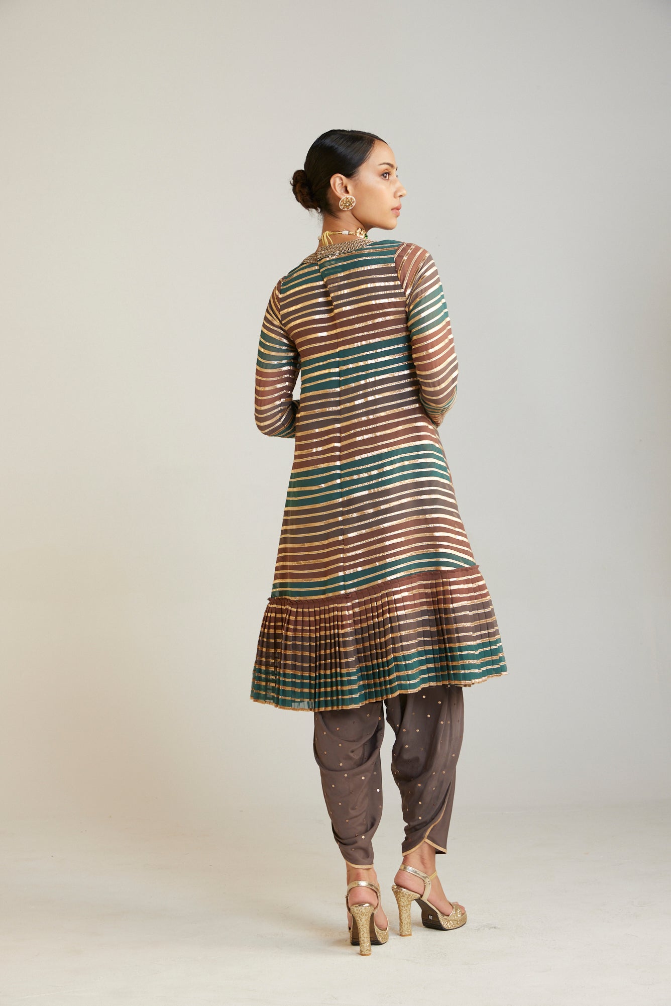 Olive Green V Neck A Line Dhoti Kurta Set