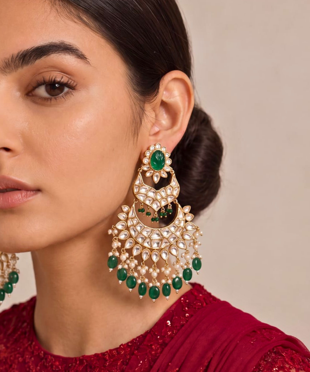 Emerald Green Polki Chandbali