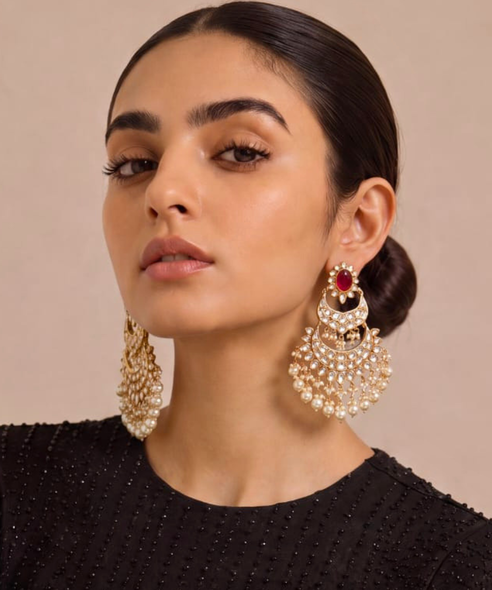 Red Polki Chandbali