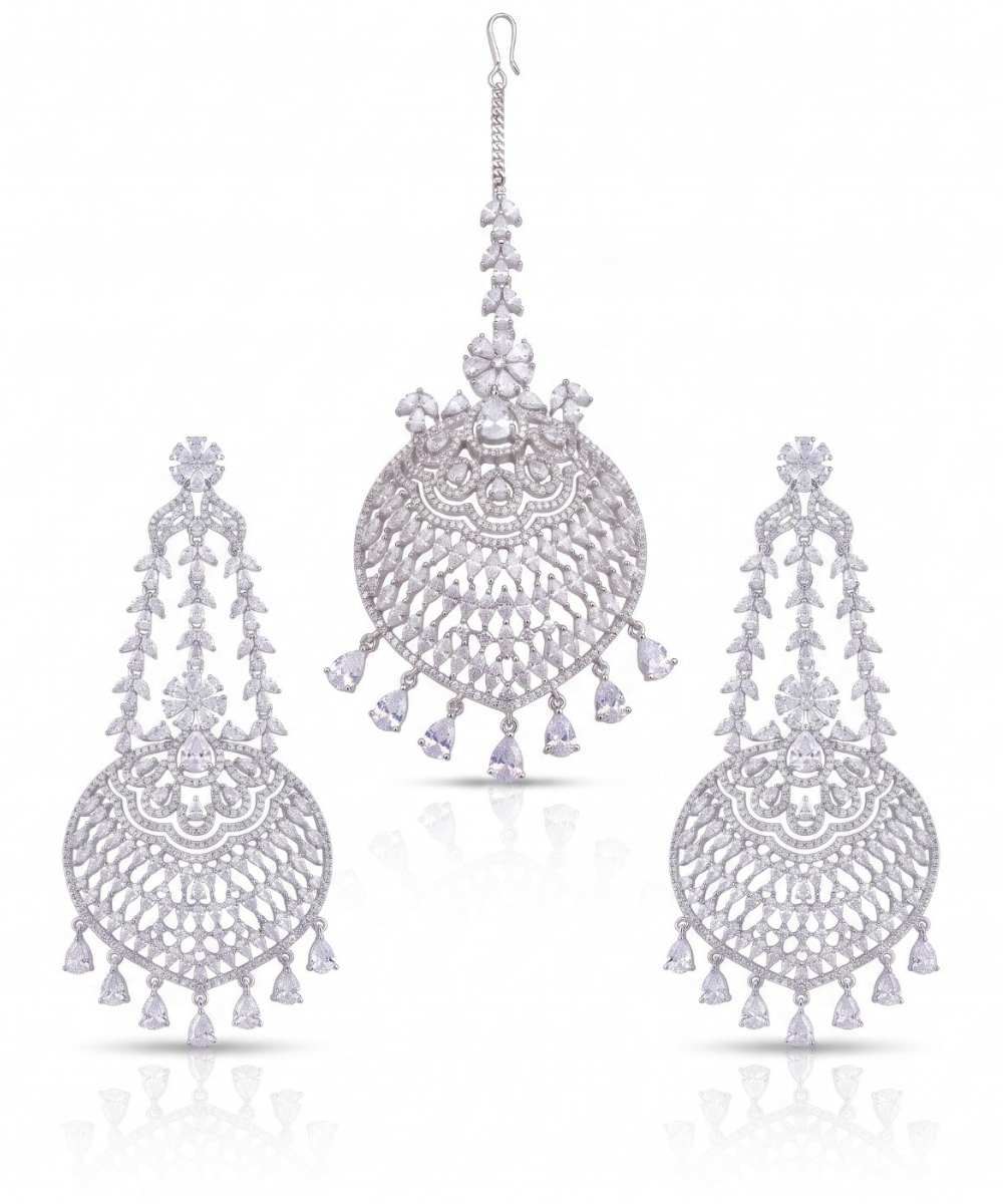 Sheesh Mahal Earrings & Maang Tikka Set