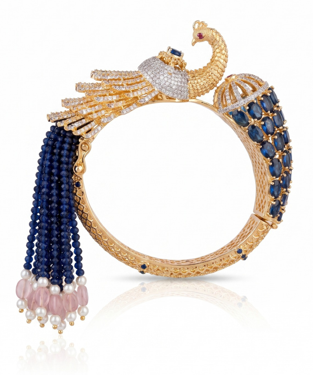 Peacock Sapphire and CZ Statement Kada