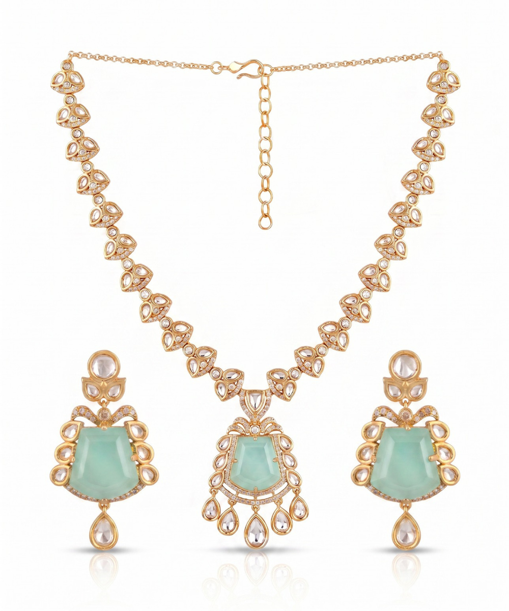 Noor Mint Green Polki Pendant Set